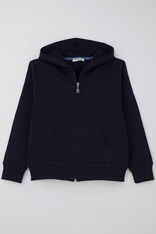 Boy's Cardigan Basic Hooded Zipper Cardigan 6-10 Years Old, Navy Blue