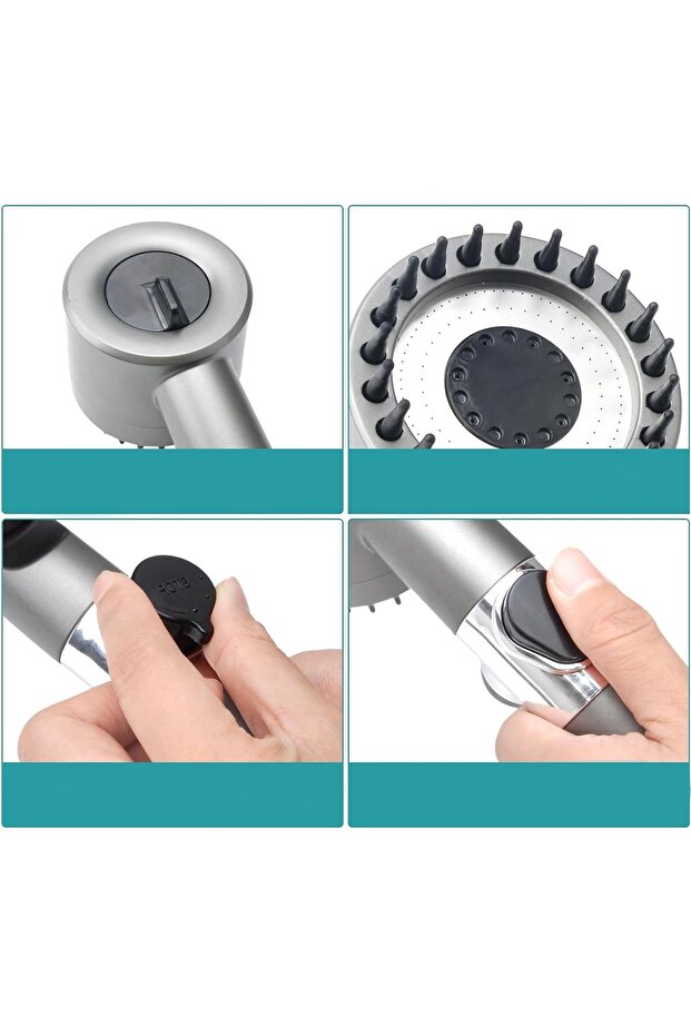 2-function shower head, STOP, 25 cm, Ø7.5 cm, plastic, gray - 6