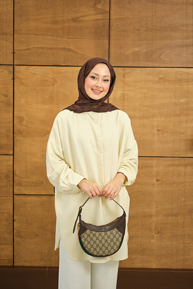 Kadın Hakim Yaka Basic Gömlek Krem - 4