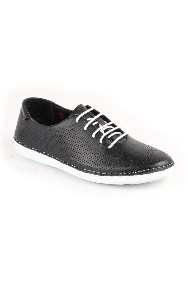 L077.228 Genuine Leather Laser Cut Perforated Breathable Lace-Up Women's Casual Shoes 26Y