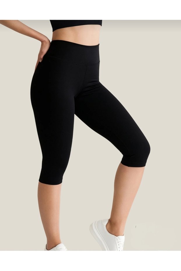 Women's Capri Leggings High Waist Gathering Sports Leggings Flexible Lycra Daily Fitness Yoga Running