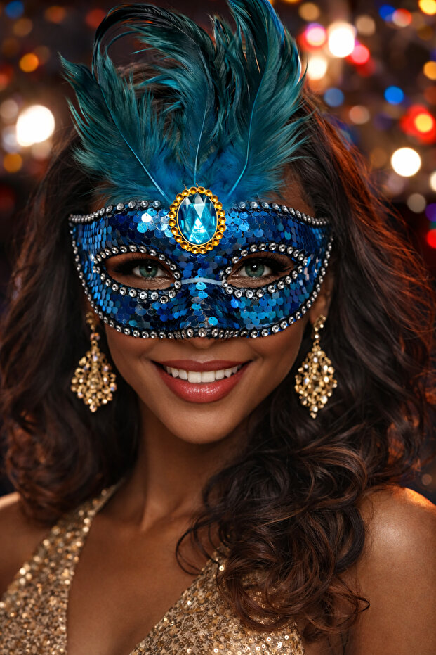 Blue Feather Birthday Christmas Halloween Party Entertainment Mask