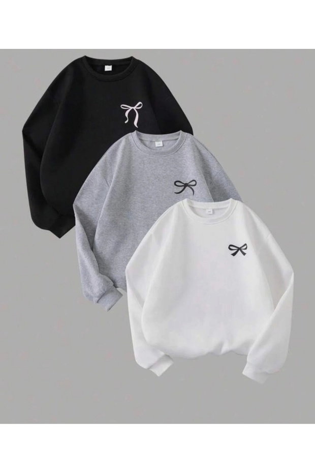 Winter girl's bicycle collar mini ribbon printed 3-piece sweatshirt