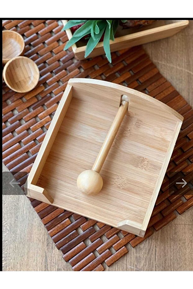 Bamboo Weighted Napkin Holder | Tabletop Natural Wood Square Napkin Holder 23X19 cm