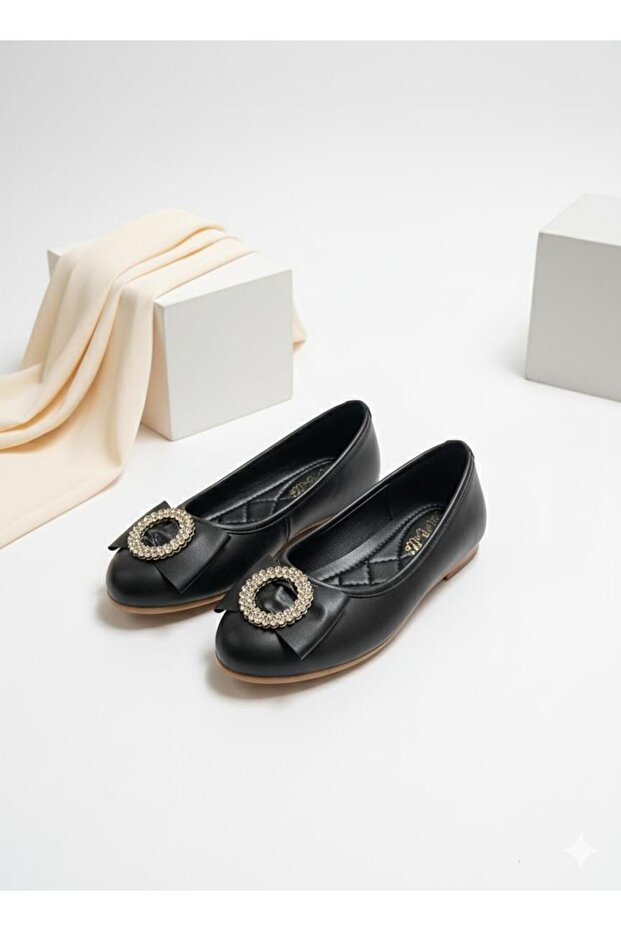 Stone Accessories and Bow Detail Folded Flat Shoes