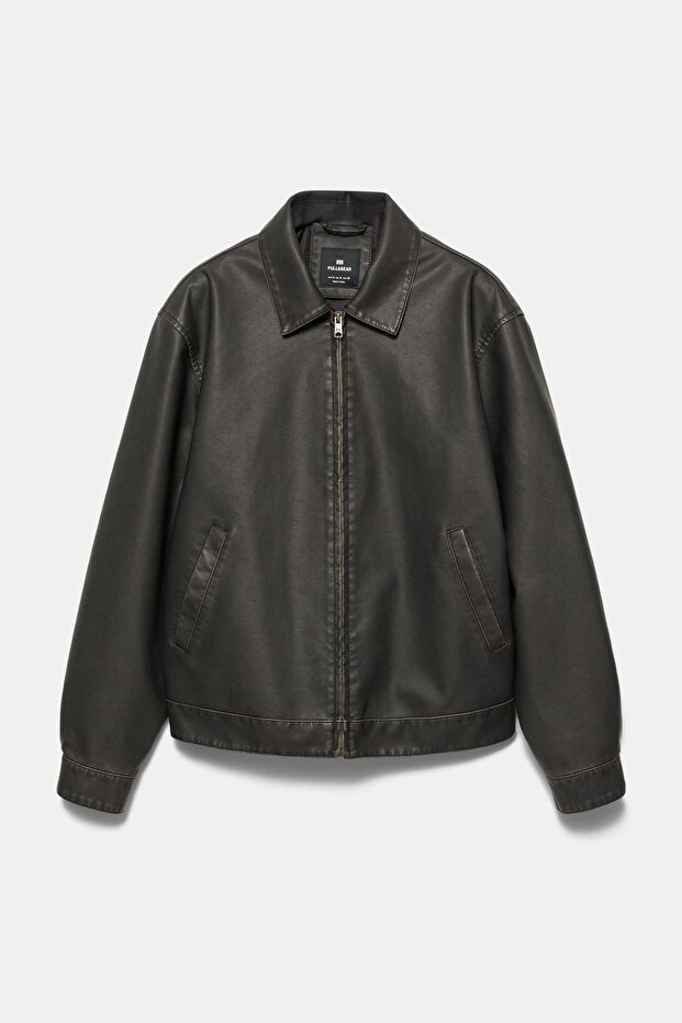 Yıkanmış suni deri ceket - 8