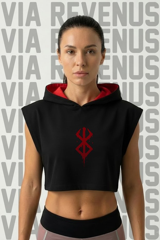 Berserk Printed Zero Sleeve Hooded Sports Women's Crop