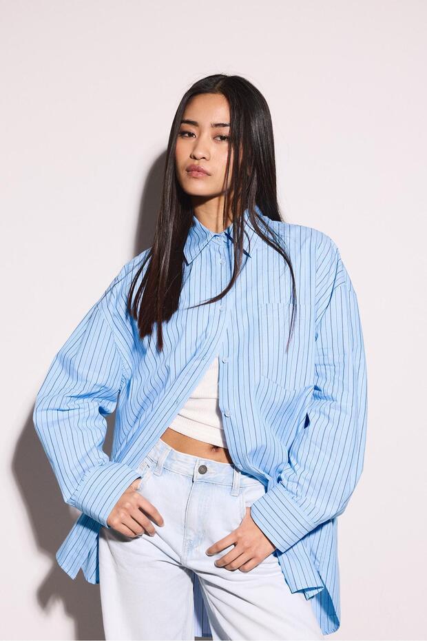 Oversize çizgili gömlek - 3