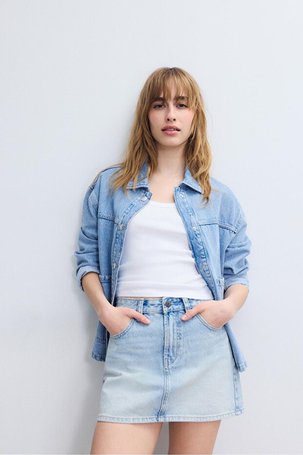 D60 Basic denim mini etek - 3