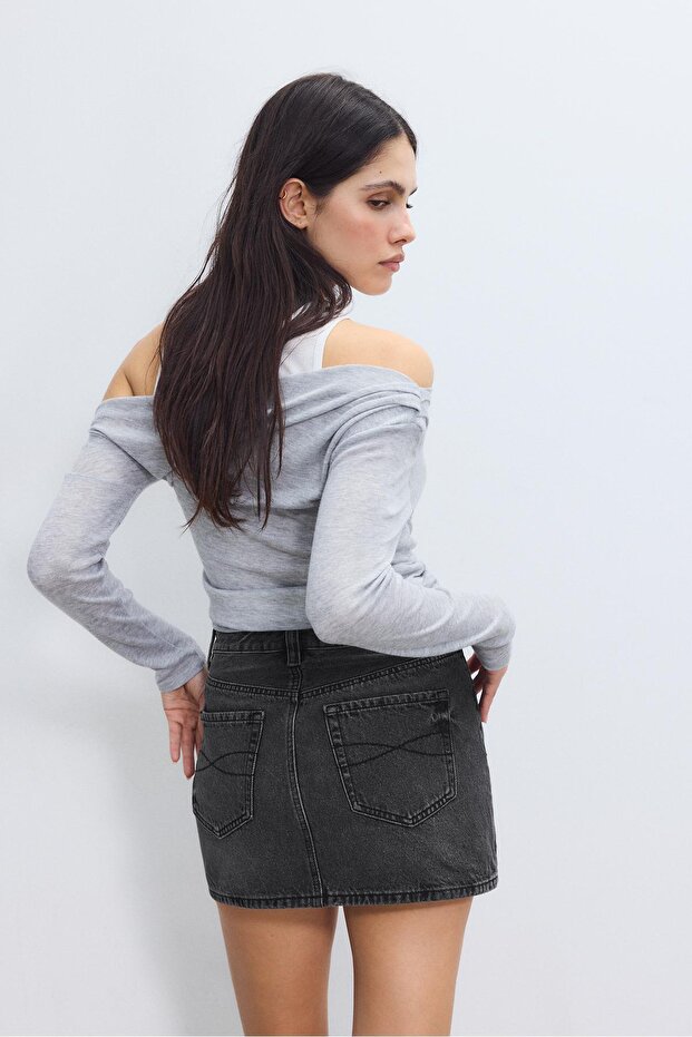 D60 Basic denim mini etek - 5