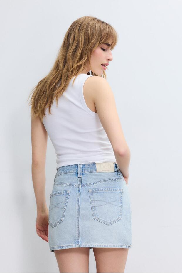 D60 Basic denim mini etek - 5