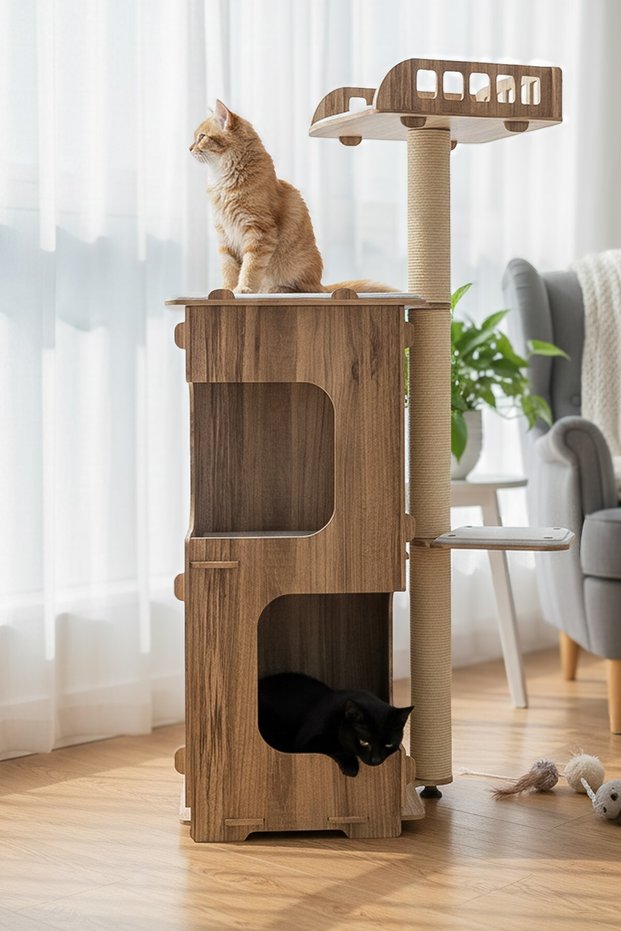 XL Multi-Level Cat Scratching and Play House - Cat Scratching Post - with Washable Cushion