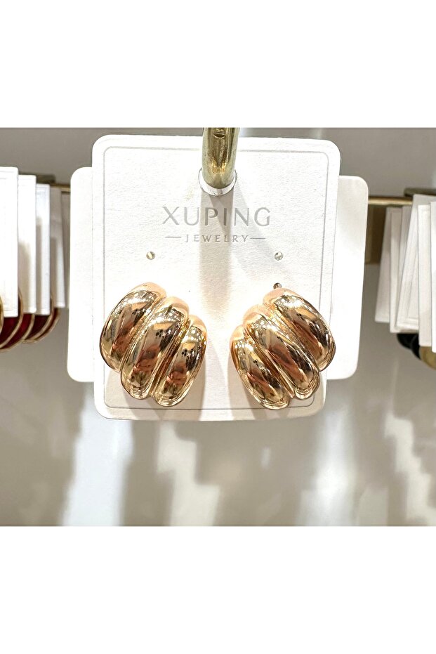 Xuping Stainless Steel Bronze 3 Curved Earrings