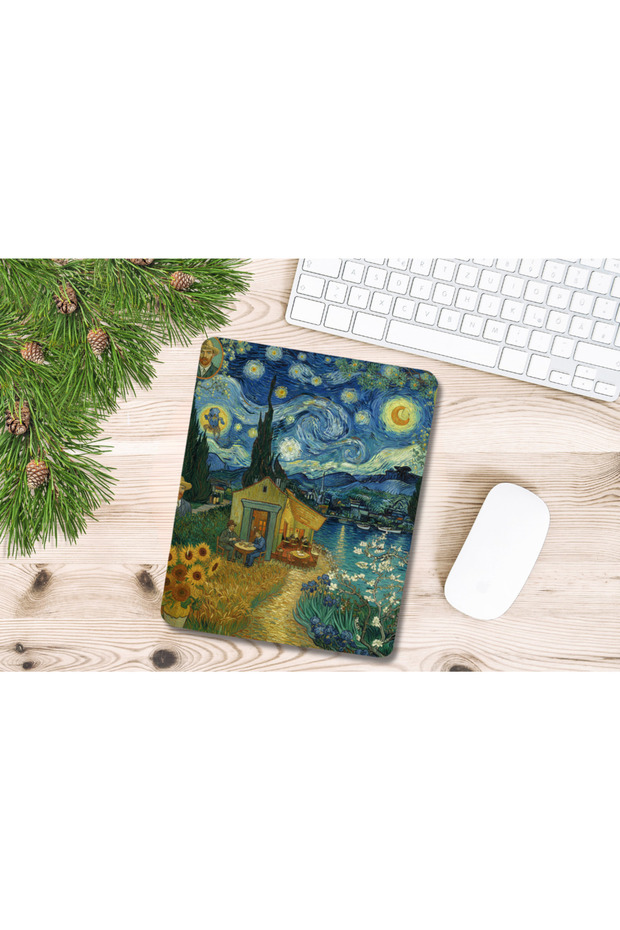 لوحة ماوس مستطيلة الشكل بنمط فان جوخ المختلط مع سوار داعم - 2