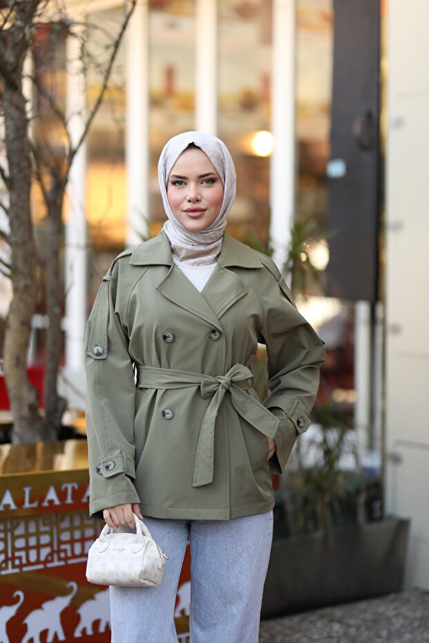 Basic Ara Boy Kemerli Trençkot Haki - 5