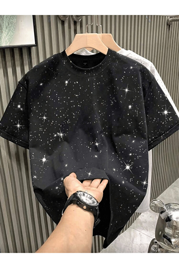 Glitter Detailed Shiny Unisex Oversize Fit T-Shirt