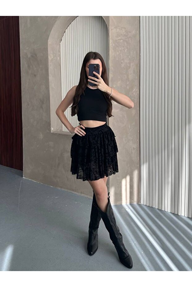 FLOK TÜL ŞORTLU ETEK - 1