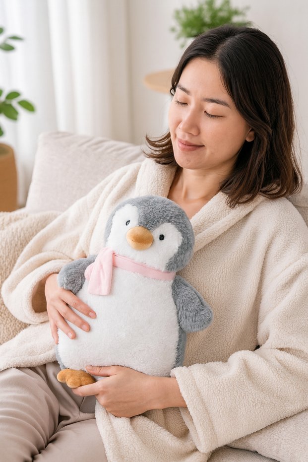 Tafy Penguin Plush Hot Water Bag Ecru 1Lt