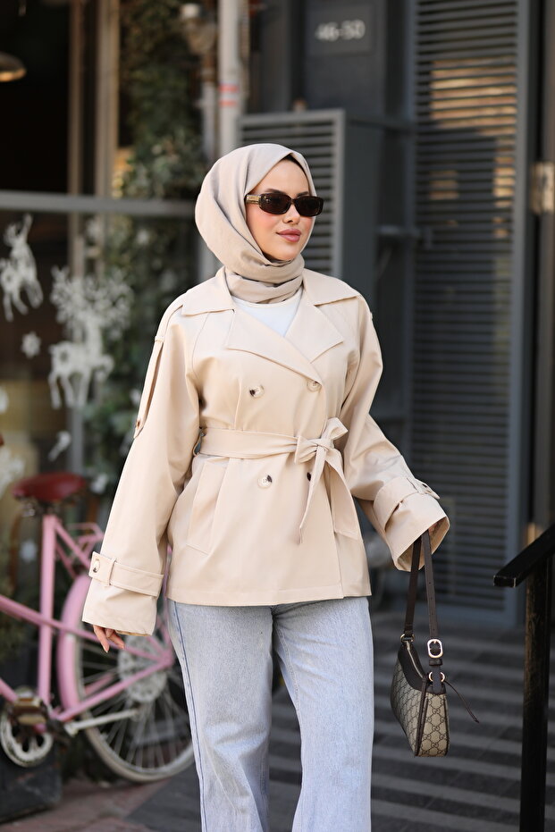 Basic Ara Boy Kemerli Trençkot Krem - 2