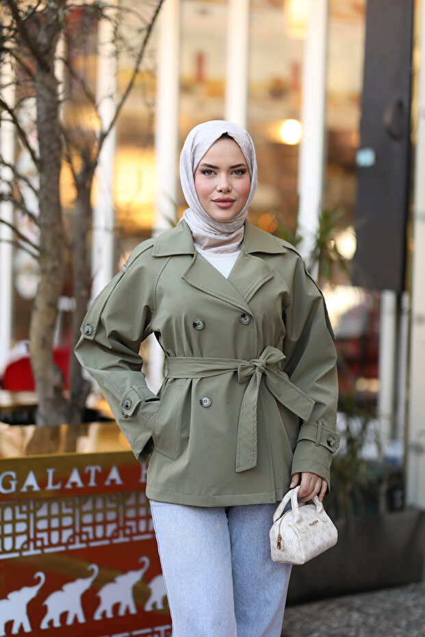 Basic Ara Boy Kemerli Trençkot Haki - 7