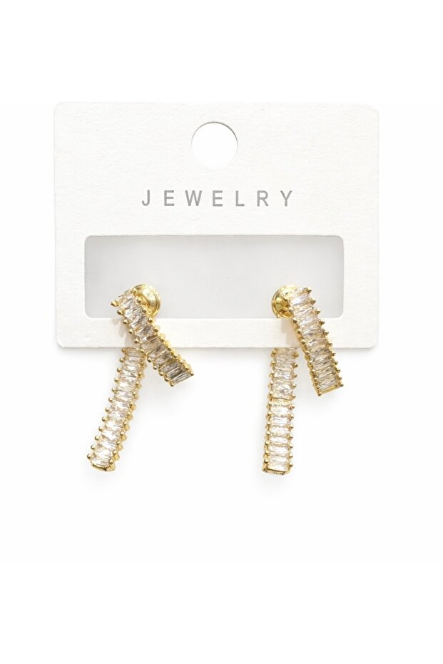 Stainless Steel Zircon Baguette Stone Vip Leaf Earrings