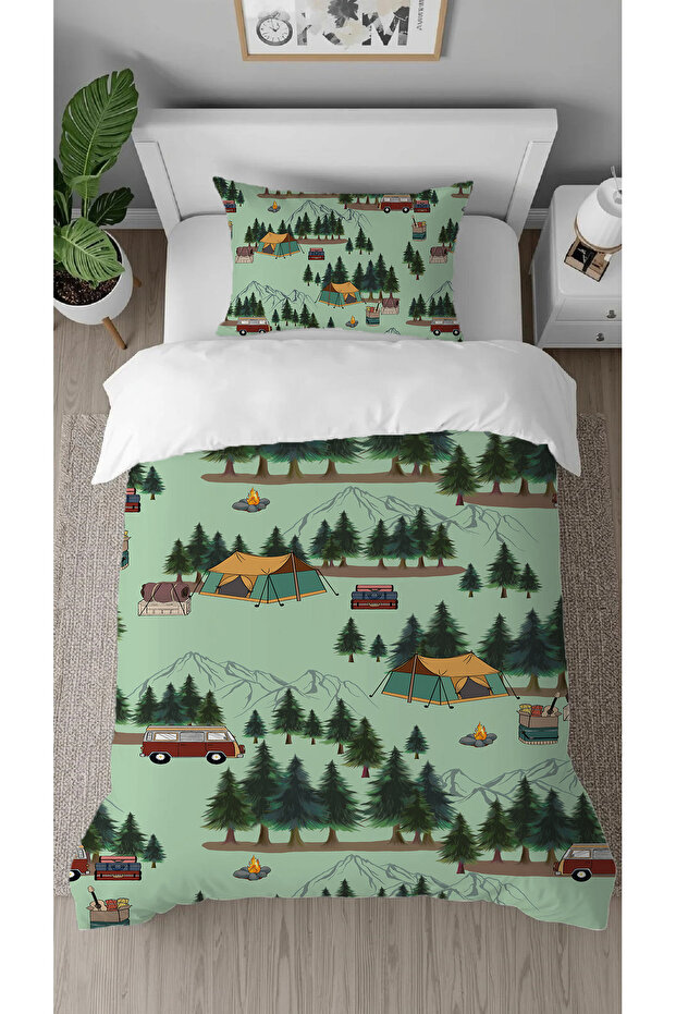 Forest Camping Tree Mountain Patterned Digital Printed Design Custom Design Stylish Duvet Cover Set Without Sheets
