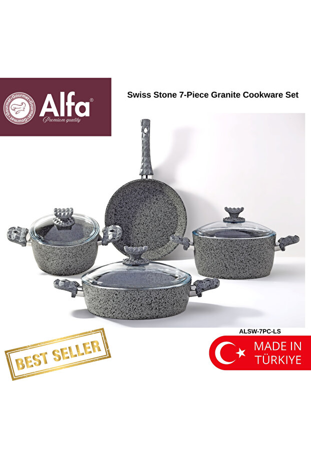 7 Piece Swiss Stone Granite Cookware Set – Induction Base | Non-Stick | Premium Kitchen Set