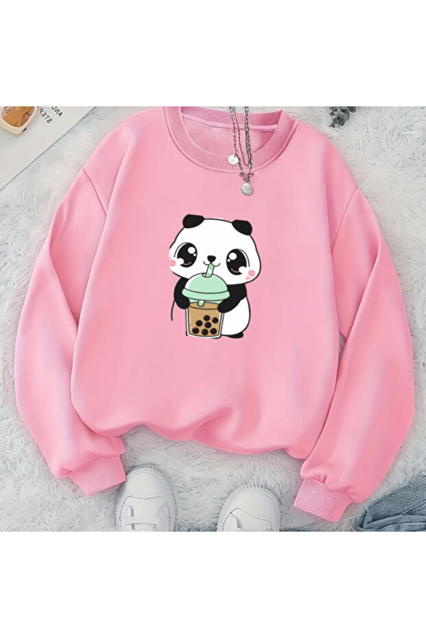 Panda Printed Children's 3-Yarn Sweatshirt