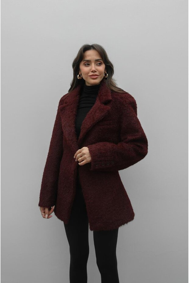 Bordo Kırçıllı Tek Düğmeli Ceket - 3