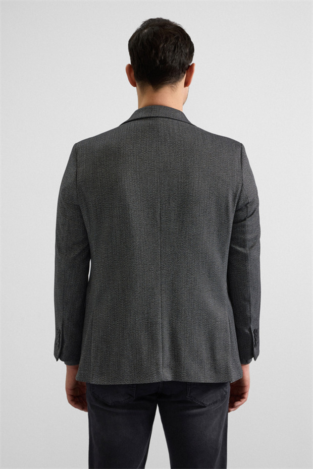 Siyah Regular Mono Yaka Torba Cep 4 Drop Klasik Ceket - 5