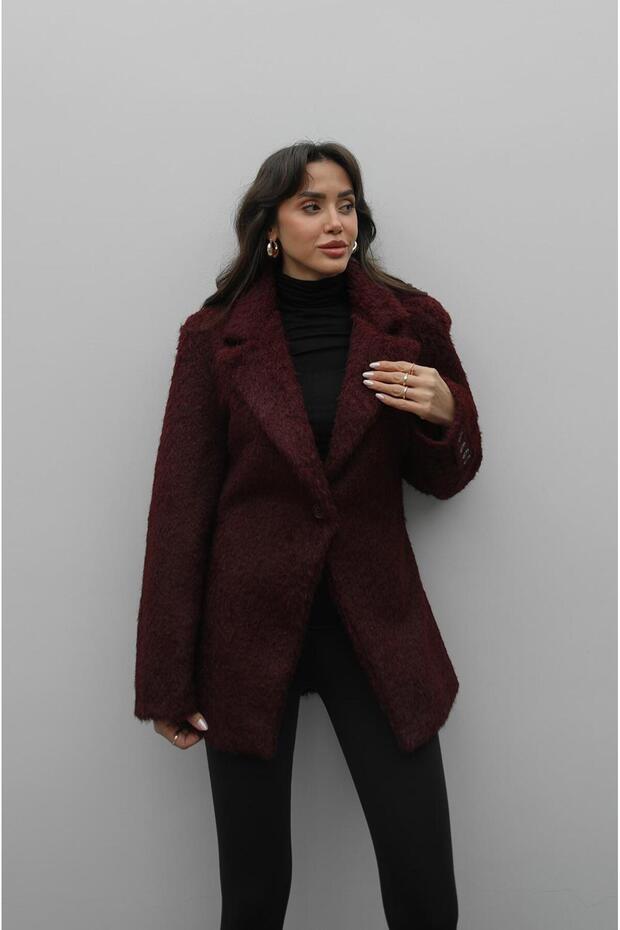 Bordo Kırçıllı Tek Düğmeli Ceket - 2