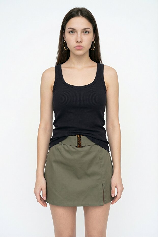 Fitilli Yuvarlak Yaka Basic Atlet Siyah - 1