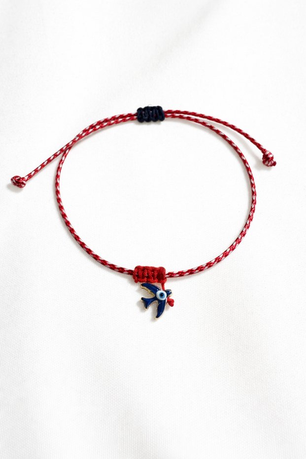 Korean Rope Martenica Card Bracelet with Evil Eye and Phoenix Detail