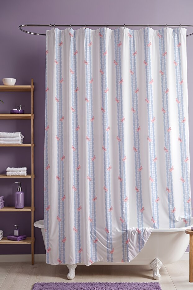 Bathroom Curtain, Ice Blue Bow Patterned Shower Curtain, Bathtub Curtain 175X200Cm