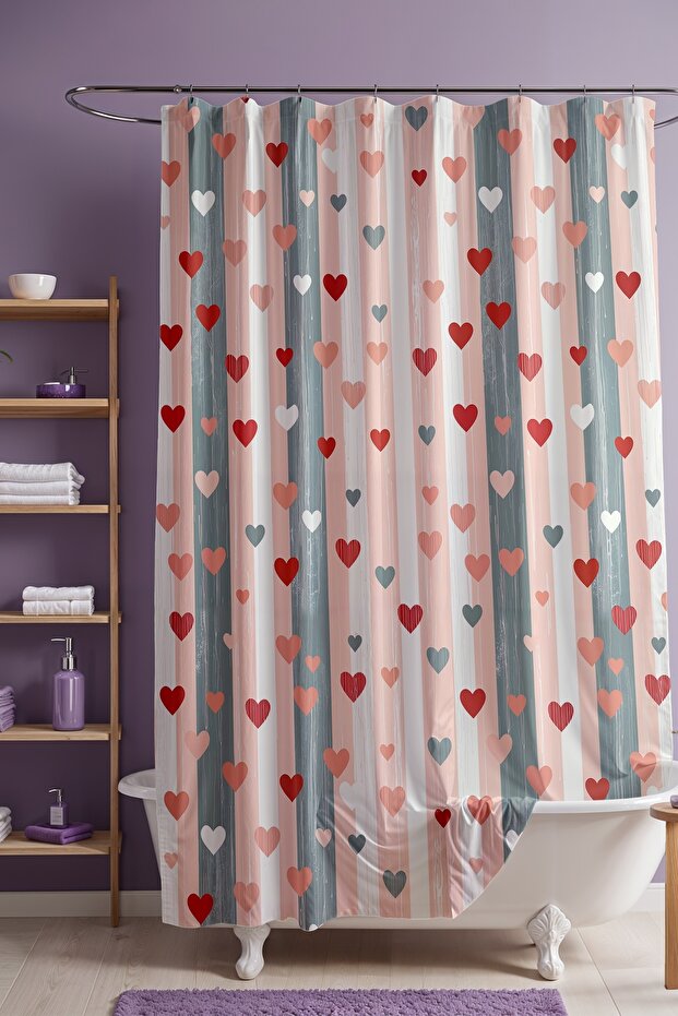 Bathroom Curtain, Rustic Heart Rhythm Patterned Shower Curtain, Bathtub Curtain 175X200Cm