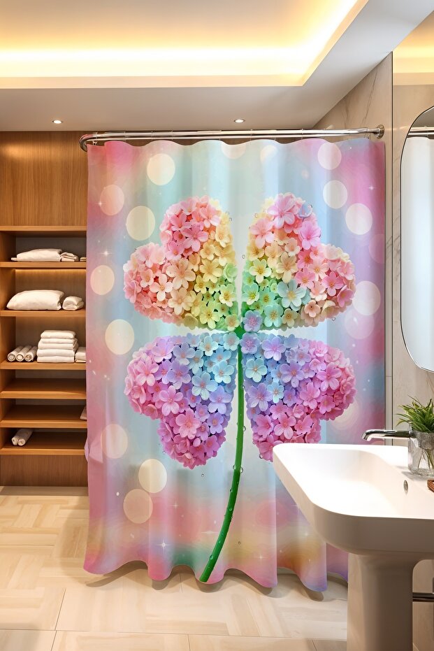 Bathroom Curtain, Pastel Clover Patterned Shower Curtain, Bathtub Curtain 175X200Cm