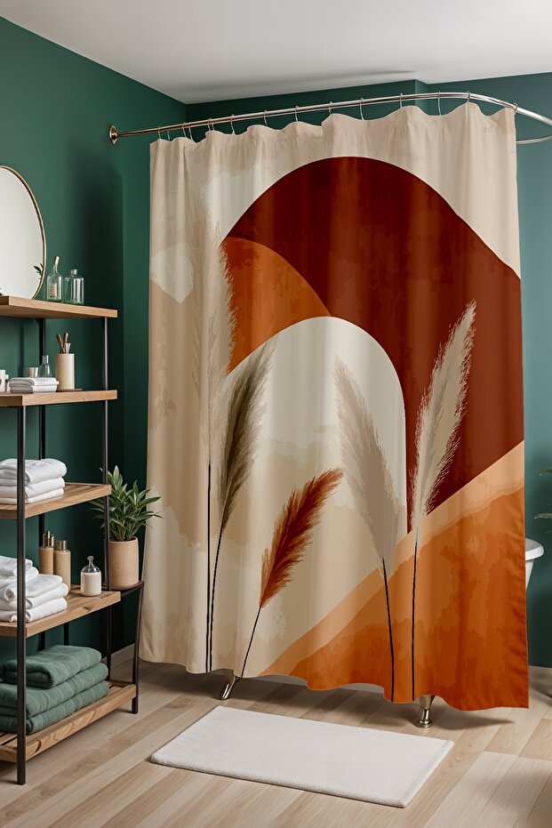 Bathroom Curtain, Bohemian Feather Patterned Shower Curtain, Bathtub Curtain 175X200Cm