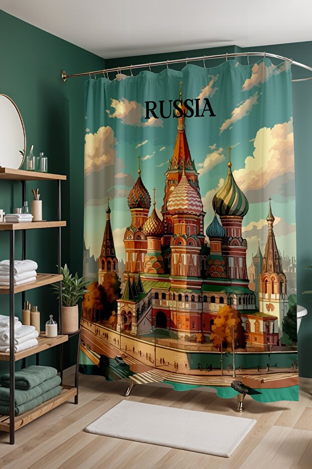 Bathroom Curtain, Russian Dome Symphony Patterned Shower Curtain, Bathtub Curtain 175X200Cm
