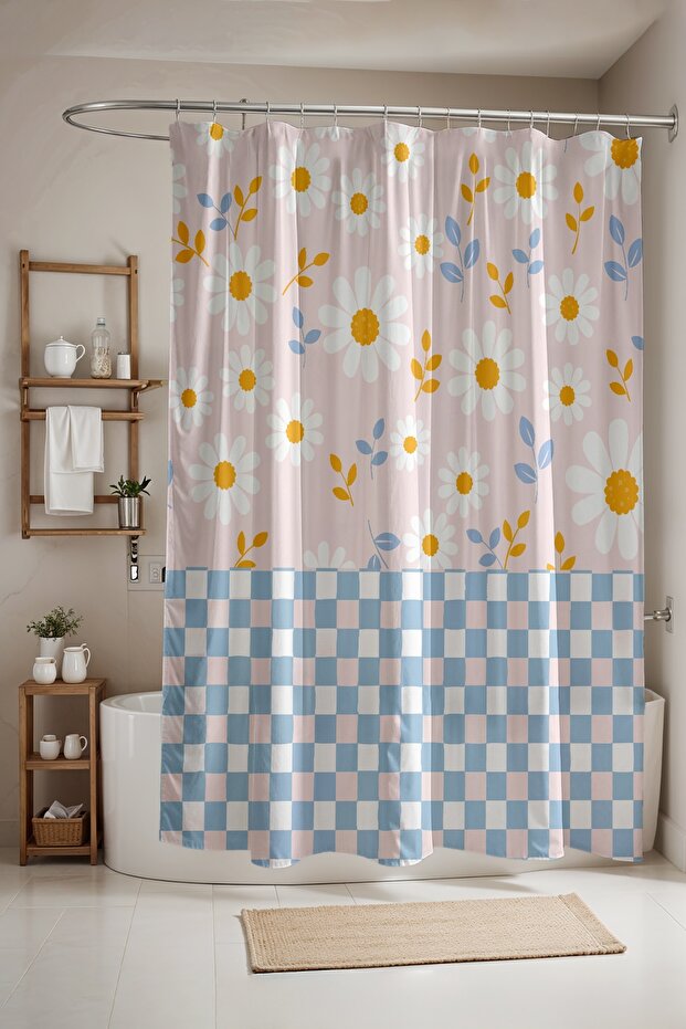 Bathroom Curtain, Daisy and Holly Patterned Shower Curtain, Bathtub Curtain 175X200Cm
