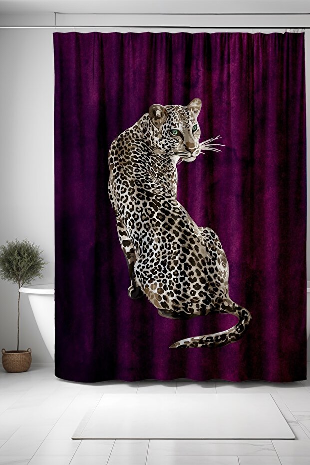 Bathroom Curtain, Purple Leopard Pattern Shower Curtain, Bathtub Curtain 175X200Cm