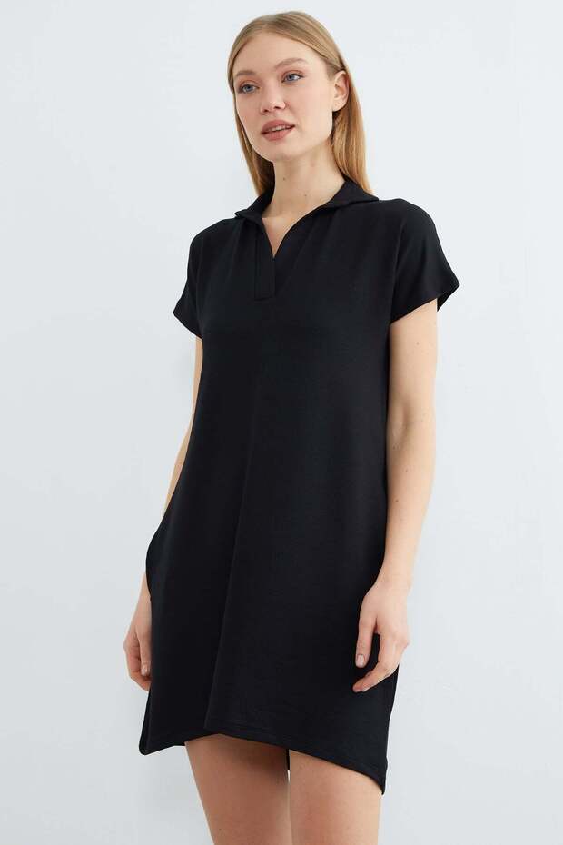 Basic Polo Yaka Cepli Mini Boy Elbise - 2