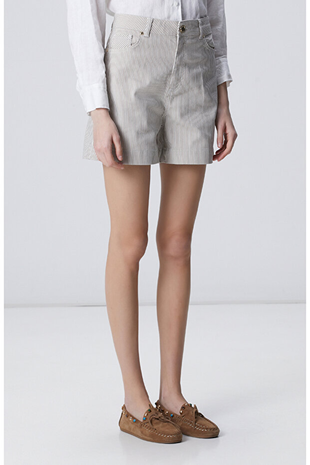 Beyaz Bej Denim Şort - 3