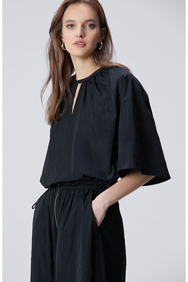 Siyah Crop Tafta Bluz - 6