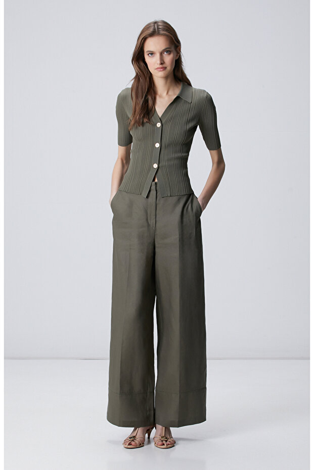 Haki Keten Pantolon - 1