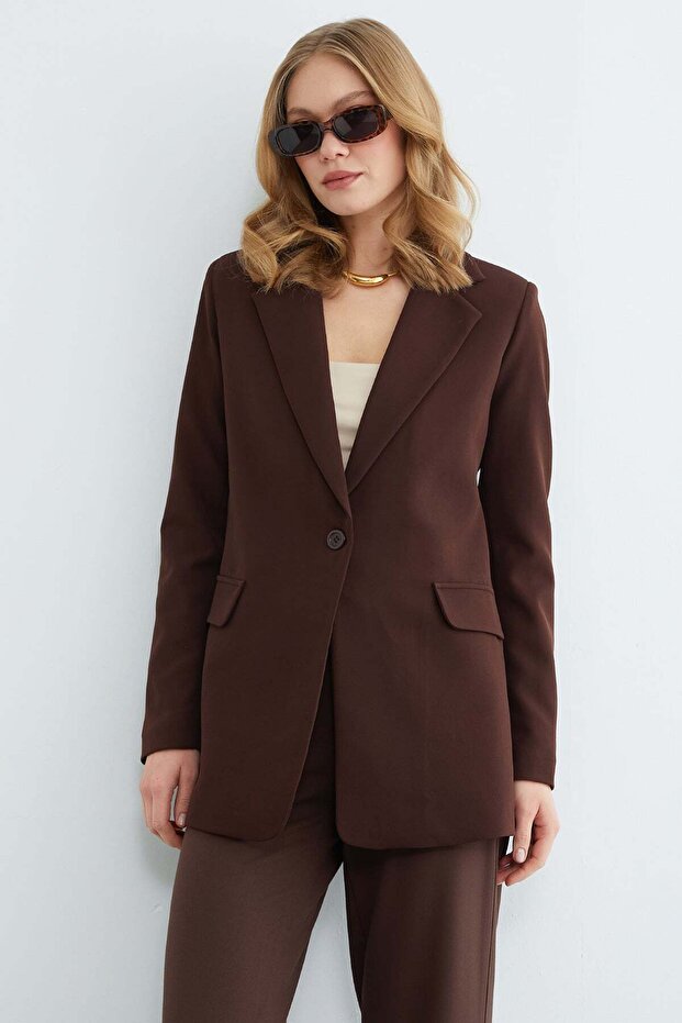 Basic Tek Düğmeli Blazer Ceket - 7