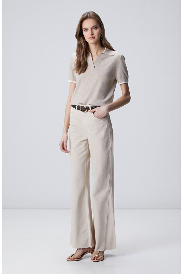 Bej Garnili Polo Yaka Triko - 3