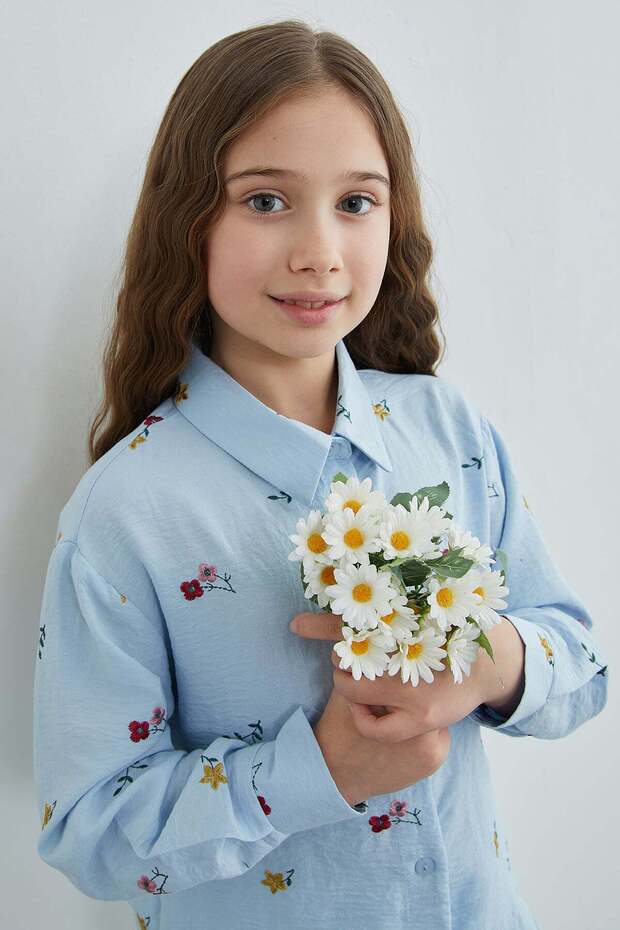 Floral Embroidered Girl's Shirt