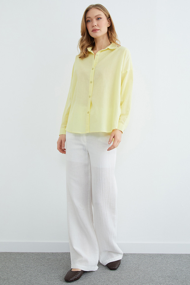 Basic Keten Görünümlü Oversize Gömlek - 4