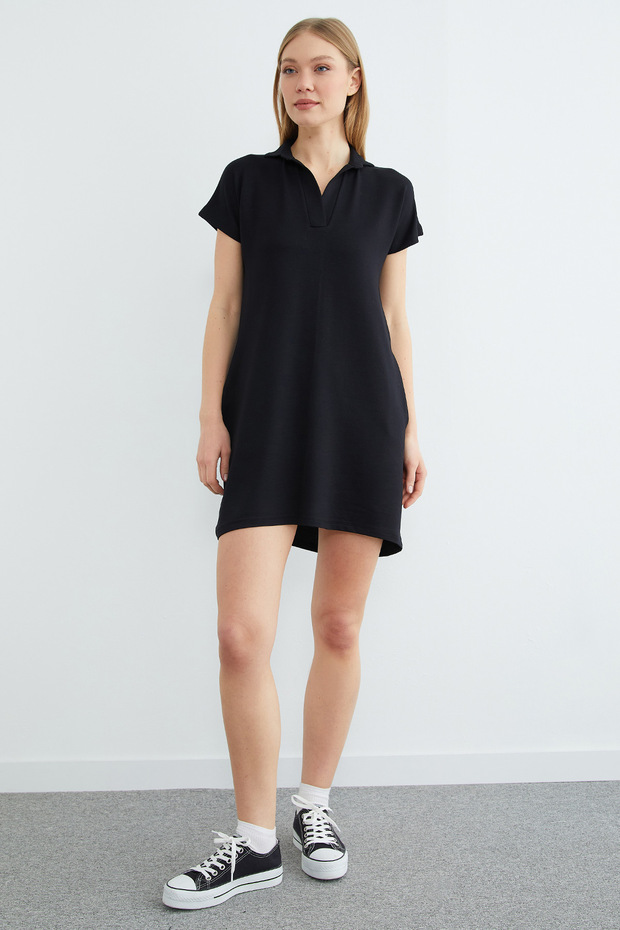 Basic Polo Yaka Cepli Mini Boy Elbise - 5