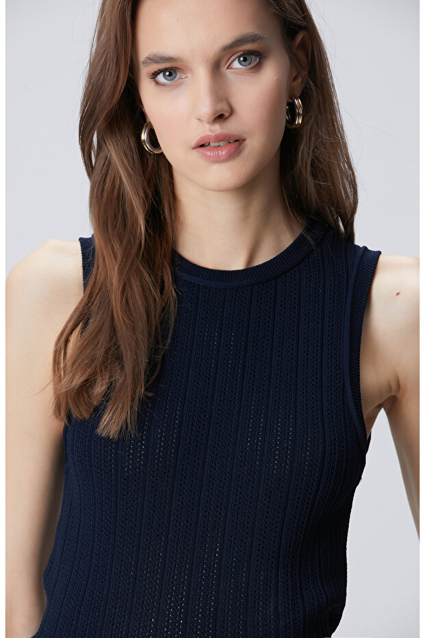 Lacivert Basic Triko Kazak - 2